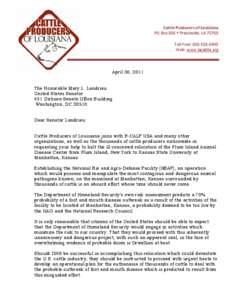 Microsoft Word[removed], Letter from Cattle Producers of Louisiana to Sen Mary Landrieu Final