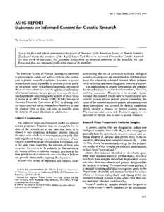 ASHG Statement on Informed Consent for Genetic Research