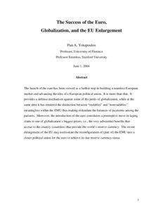 The Success of the Euro, Globalization, and the EU Enlargement Pan A. Yotopoulos
