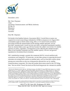 December 6, 2011 Mr. Chris Chapman Chair Australian Communications and Media Authority PO Box 78 Belconnen