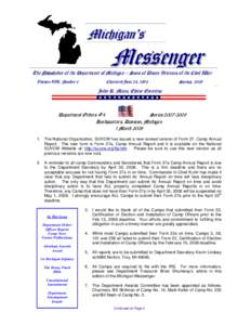 Michigan’s  Messenger The Newsletter of the Department of Michigan – Sons of Union Veterans of the Civil War Volume XVI, Number 4