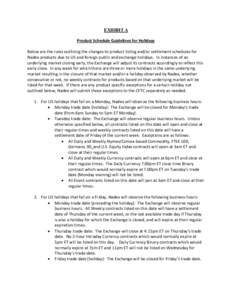 EXHIBIT A Product Schedule Guidelines for Holidays Below are the rules outlining the changes to product listing and/or settlement schedules for Nadex products due to US and foreign public and exchange holidays. In instan