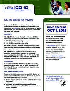 Official CMS Industry Resources for the ICD-10 Transition  www.cms.gov/ICD10 ICD-10 Basics for Payers The transition to ICD-10 is mandatory for all payers, providers, and
