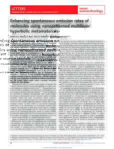 Enhancing spontaneous emission rates of molecules using nanopatterned multilayer hyperbolic metamaterials