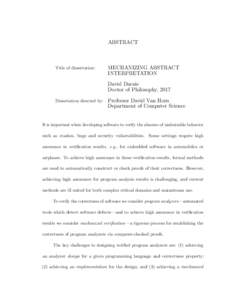 ABSTRACT  Title of dissertation: MECHANIZING ABSTRACT INTERPRETATION
