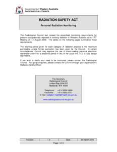 Government of Western Australia RADIOLOGICAL COUNCIL RADIATION SAFETY ACT Personal Radiation Monitoring