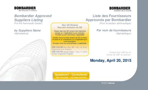 Bombardier Aerospace Suppliers Listing By Name
               Bombardier Aerospace Suppliers Listing By Name
