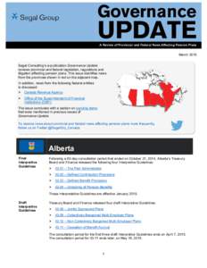Governance  UPDATE A Review of Provincial and Federal News Affecting Pension Plans