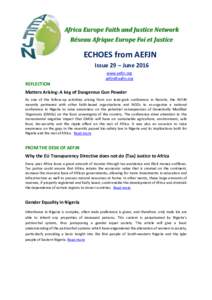 Africa Europe Faith and Justice Network Réseau Afrique Europe Foi et Justice ECHOES from AEFJN Issue 29 – June 2016 www.aefjn.org