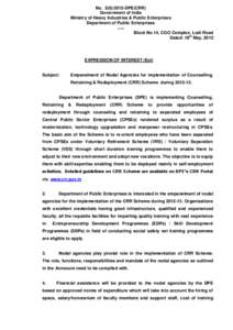 No[removed]DPE(CRR) Government of India Ministry of Heavy Industries & Public Enterprises Department of Public Enterprises ….. Block No.14, CGO Complex, Lodi Road