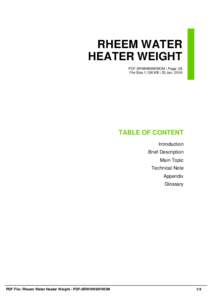 RHEEM WATER HEATER WEIGHT PDF-6RWHW6WWOM | Page: 28 File Size 1,136 KB | 25 Jan, 2016  TABLE OF CONTENT