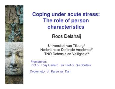 Coping under acute stress: The role of person characteristics Roos Delahaij Universiteit van Tilburg1 Nederlandse Defensie Academie2