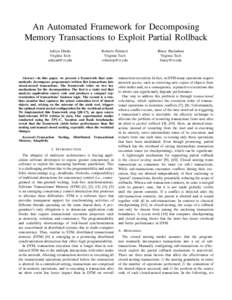 An Automated Framework for Decomposing Memory Transactions to Exploit Partial Rollback Roberto Palmieri Virginia Tech 