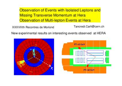 Observation of Events with Isolated Leptons and Missing Transverse Momentum at Hera Observation of Multi-lepton Events at Hera XXXVIIIth Recontres de Moriond  