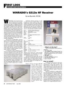 F  IRST LOOK CONSUMER RADIOS AND ELECTRONICS  WiNRADiO’s G313e HF Receiver