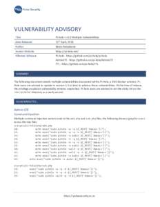 VULNERABILITY ADVISORY Title Pi-hole < v3.3 Multiple Vulnerabilities  Date Released