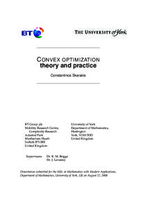 C ONVEX OPTIMIZATION theory and practice Constantinos Skarakis BT Group plc Mobility Research Centre,