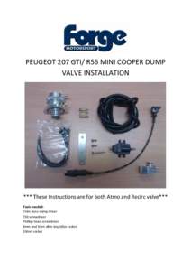 PEUGEOT 207 GTI/ R56 MINI COOPER DUMP VALVE INSTALLATION *** These Instructions are for both Atmo and Recirc valve*** Tools needed: 7mm hose clamp driver