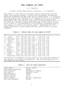 The Comets of 1992 J. D. Shanklin A report of the Comet Section (Director: J. D. Shanklin)