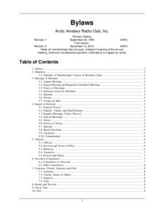 Bylaws Arctic Amateur Radio Club, Inc. Revision History September 28, 1995 AARC First version.