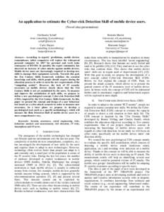 An application to estimate the Cyber-risk Detection Skill of mobile device users. (Novel idea presentation) Guillaume Schaff itrust consulting (Luxembourg)  Carlo Harpes