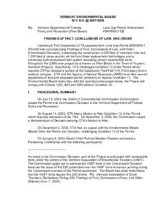 VERMONT ENVIRONMENTAL BOARD 10 V.S.A. '' [removed]Re: Vermont Department of Forests, Parks, and Recreation (Phen Basin)