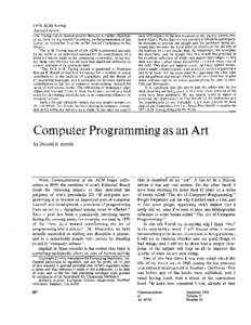 1974 A C M T u r i n g A w a r d Lecture [The Turing Award citation read by Bernard A. Galler, chairman of the 1974 Turing Award Committee, on the presentation of this lecture on November 11 at the ACM Annual Conference 