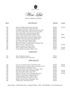 Wine List Wines Available by the Bottle BIN # 