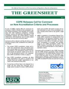 The Official Newsletter of The Association of Regulatory Boards of Optometry  THE GREENSHEET May  2015