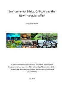 Environmental Ethics, Callicott and the New Triangular Affair Amy Claire Pearce A thesis submitted to the School of Geography Planning and Environmental Management of the University of Queensland for the