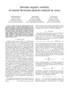Absolute negative mobility of inertial Brownian particles induced by noise Jakub Spiechowicz Peter H¨anggi
