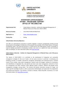 INTERNSHIP ANNOUNCEMENT INTERN – PROGRAMME SUPPORT OFFICE OF THE DIRECTOR Organizational Unit  :