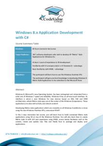 CodeValue C o lleg e Windows 8.x Application Development with C# Course Summary Table