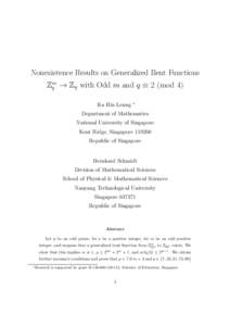 Nonexistence Results on Generalized Bent Functions Zm q → Zq with Odd m and q ≡ 2 (mod 4) Ka Hin Leung  ∗