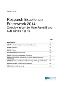 JanuaryResearch Excellence Framework 2014: Overview report by Main Panel B and Sub-panels 7 to 15