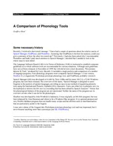Geoffrey Hunt  A Comparison of Phonology Tools 1