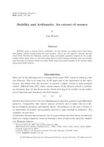RIMS Kˆ okyˆ uroku Bessatsu B19 (2010), 187–220  Stability and Arithmetic: An extract of essence