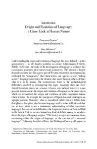 Introduction  Origin and Evolution of Language: a Close Look at Human Nature Francesco Ferretti †