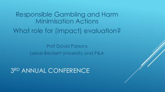 Responsible Gambling and Harm Minimisation Actions What role for (impact) evaluation? Prof David Parsons  Leeds Beckett University and P&A