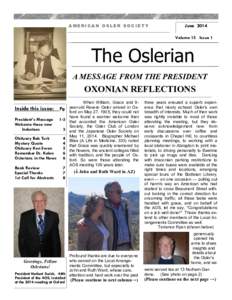 AMERICAN OSLER SOCIETY  June 2014 Volume 15 Issue 1  The Oslerian