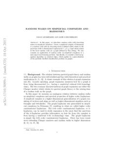 RANDOM WALKS ON SIMPLICIAL COMPLEXES AND HARMONICS arXiv:1310.5099v1 [math.CO] 18 OctSAYAN MUKHERJEE AND JOHN STEENBERGEN