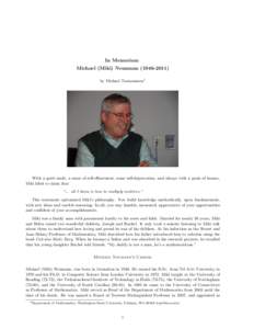 In Memoriam Michael (Miki) Neumann[removed]by Michael Tsatsomeros1