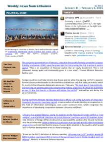 Weekly news from Lithuania POLITICAL NEWS by MFA January 31 – February 6, 2015 TWEETS