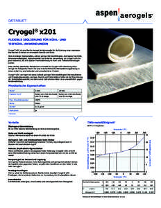 DATENBLATT  Cryogel® x201 FLEXIBLE ISOLIERUNG FÜR KÜHL- UND TIEFKÜHL-ANWENDUNGEN Cryogel® x201 ist eine flexible Aerogel-Isolationsmatte für die Erzielung eines maximalen