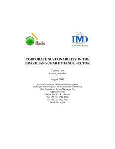 CORPORATE SUSTAINABILITY IN THE BRAZILIAN SUGAR ETHANOL SECTOR Clarissa Lins