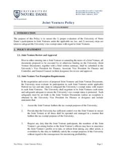 Responsible Executive: Controller Responsible Department: Tax Review Date: January, 2015 Tax Department  Joint Venture Policy