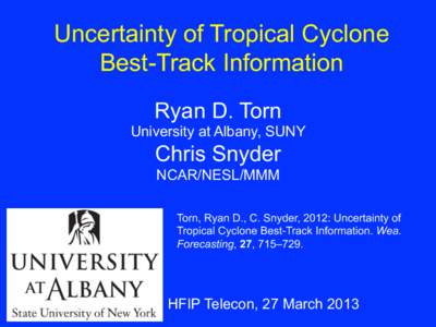 Uncertainty of Tropical Cyclone Best-Track Information Ryan D. Torn University at Albany, SUNY  Chris Snyder