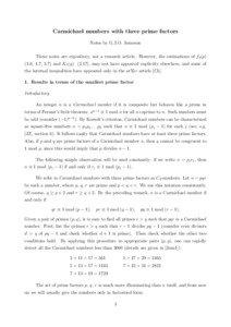 Carmichael numbers with three prime factors Notes by G.J.O. Jameson These notes are expository, not a research article. However, the estimations of f3 (p)