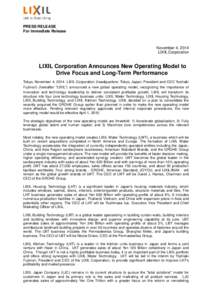 PRESS RELEASE For Immediate Release November 4, 2014 LIXIL Corporation