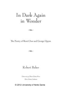 In Dark Again in Wonder h The Poetry of René Char and George Oppen  h